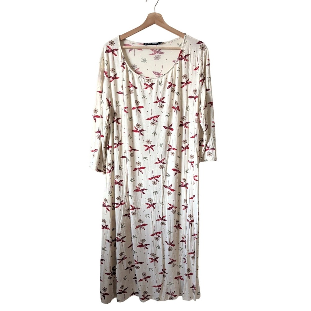 Gudrun Sjoden Floral Micromodal Dress Red 3/4 Sleeve L Lagenlook Cottagecore